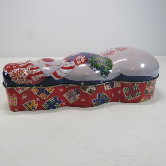 Snowman Shaped Metal Candy Tin, Great Condition, Bright Primary Colors - Picture 5 of 8